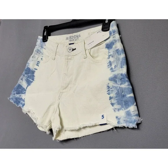 Arizona Jean Shorts Womens Jrs 5 High-Rise White Bleach Tie-Dye Indie Boho New - Picture 9 of 12